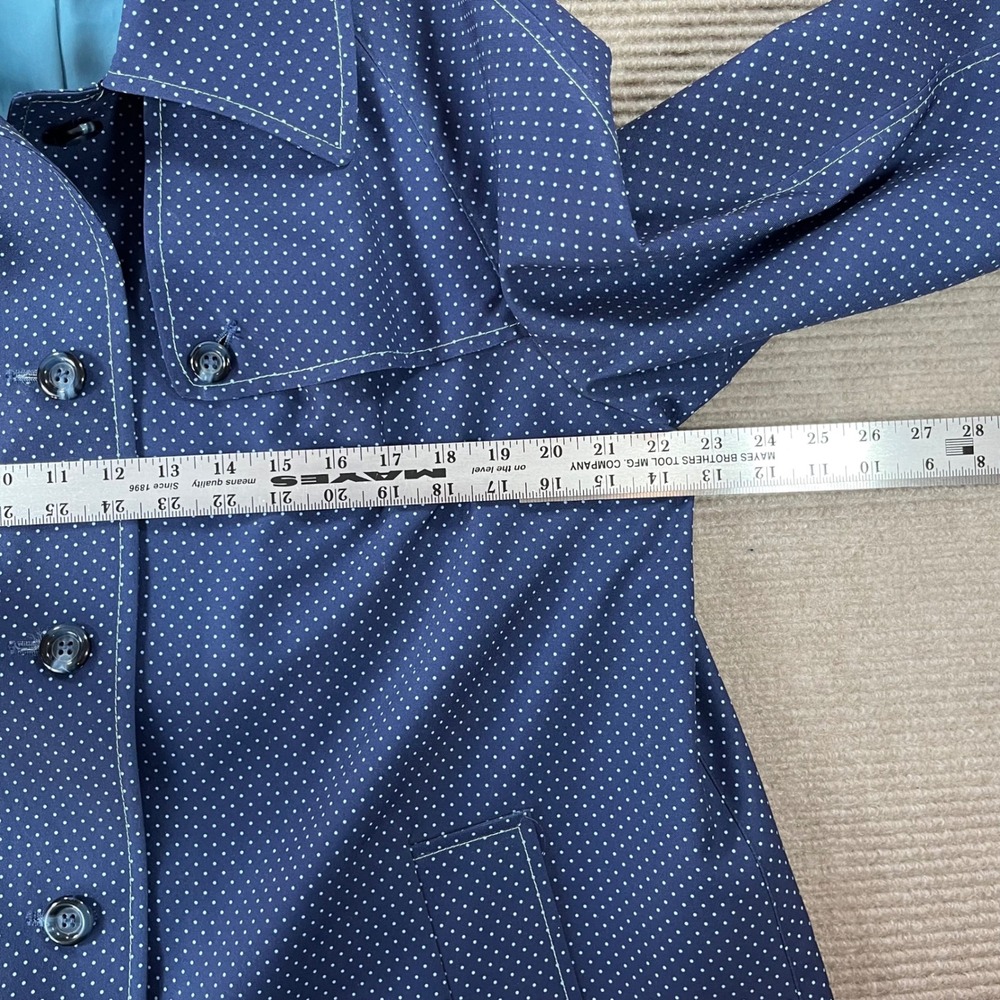 Vintage La Sport Navy Blue Polka Dot Trench Coat Belted Longline Jacket Size 14 - Picture 8 of 16